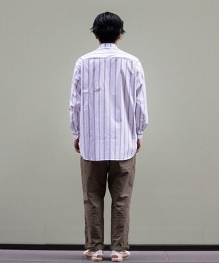 KASHIYAMA GIZA 100/2 バンドカラーシャツ ネイビーレールストライプ