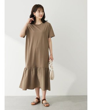 Green Parks 裾切り替えＴＥＥワンピース Black