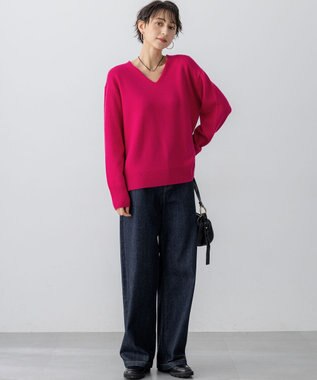 23区 【見上愛さんコラボカラー/VERY掲載】カシミヤブレンド Vネック ニット マゼンタ系