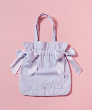 Maison de FLEUR ギンガムチェックダブルリボントートバッグ Sax