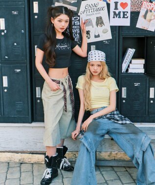 WEGO ロゴスタッズクロップドT イエロー