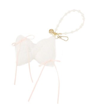 Maison de FLEUR フェイクファーリボンチャーム White