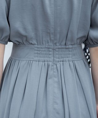 Tiaclasse 【洗える】麻調ギャザーワンピース ブルー