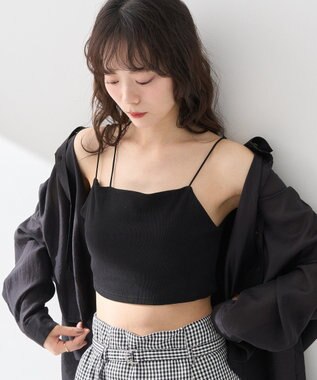 earth music&ecology アシメショルダーショートキャミソール Black