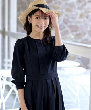 Tiaclasse L 【セレモニー・XSサイズ(5号)追加・新色追加・洗える】キーネックフレアワンピース ネイビー