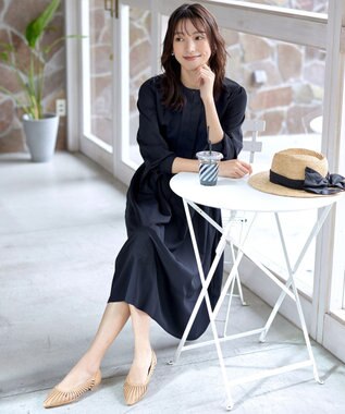 Tiaclasse L 【セレモニー・XSサイズ(5号)追加・新色追加・洗える】キーネックフレアワンピース ネイビー