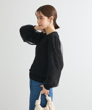 Green Parks 袖チュールマジョリカドッキングニットプルオーバー Black