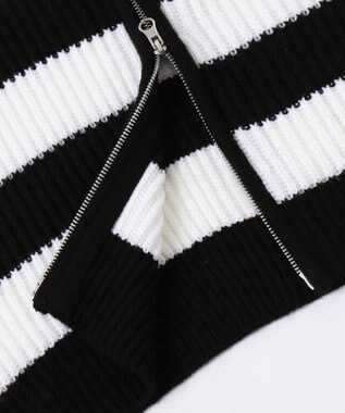 WEGO ダブルジップショートニットブルゾン ブラックボーダー