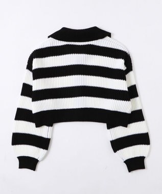 WEGO ダブルジップショートニットブルゾン ブラックボーダー