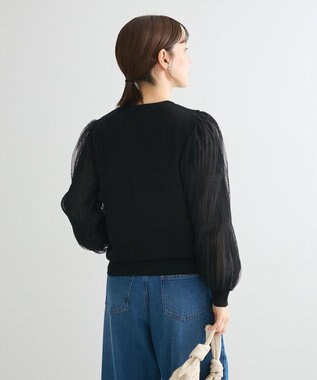 Green Parks 袖チュールマジョリカドッキングニットプルオーバー Black