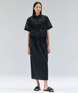 BEIGE， 【洗える】PICCOLO / パンチングドットIラインスカート Black