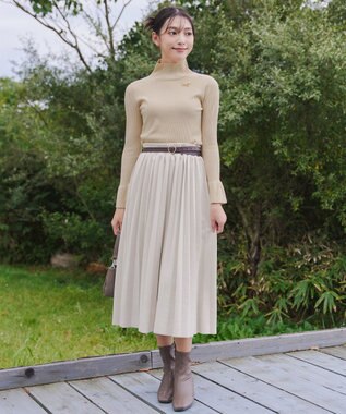 Tiaclasse 【洗える】スパンコールハイネックリブニットトップス ベージュ