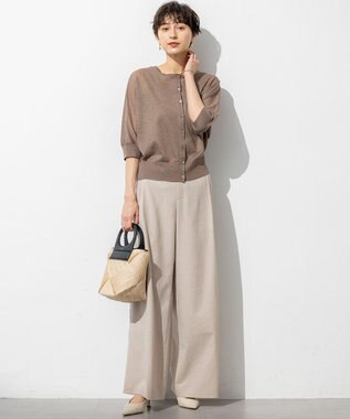 23区 S 【洗える】トリアセスラブストレッチ ワイド パンツ ベージュ系