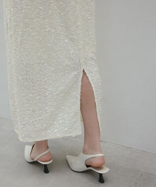 BEIGE， 【洗える】ALYSSUME / スパンコールストレッチニットスカート Ecru