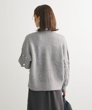 Green Parks パール付ケーブルニットカーディガン Gray Mixture