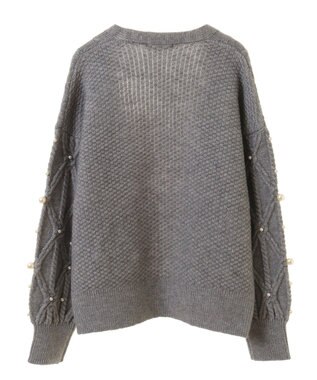 Green Parks パール付ケーブルニットカーディガン Gray Mixture