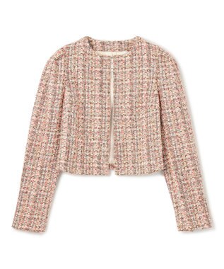 BEIGE， TEASEL / ノーカラーツイードショートジャケット PINK MIX