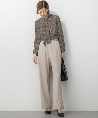 23区 S 【洗える】トリアセスラブストレッチ ワイド パンツ ベージュ系