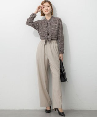 23区 S 【洗える】トリアセスラブストレッチ ワイド パンツ ベージュ系