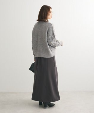 Green Parks パール付ケーブルニットカーディガン Gray Mixture