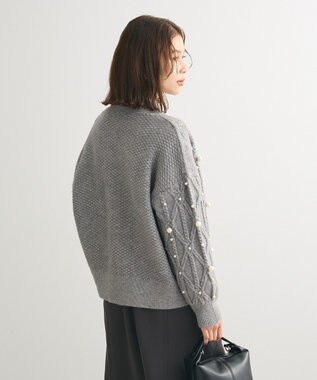 Green Parks パール付ケーブルニットカーディガン Gray Mixture
