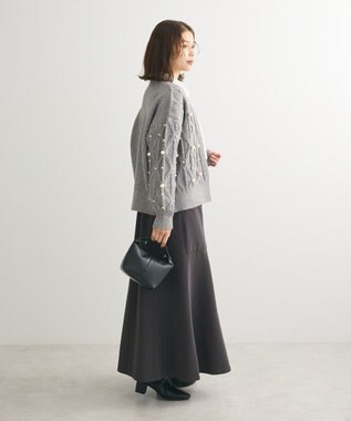 Green Parks パール付ケーブルニットカーディガン Gray Mixture