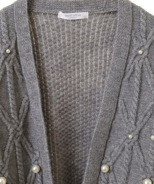 Green Parks パール付ケーブルニットカーディガン Gray Mixture