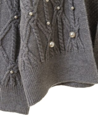 Green Parks パール付ケーブルニットカーディガン Gray Mixture