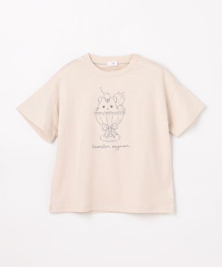 ANY KIDS 【綿100%/接触冷感】ひんやり オーバーサイズ アニマルTシャツ ベージュ×リス