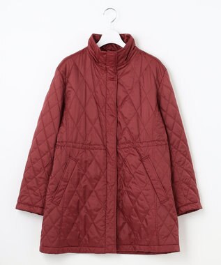 自由区 L 【洗える】ブライトキルト フード付きコート レッド系