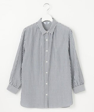 J.PRESS LADIES 【洗える】コットンアセVis ストライプ シャツカラー ブラウス ネイビー系1