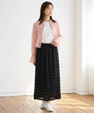 Feroux 【洗える】シャーリングシアー シャツ ピンク系