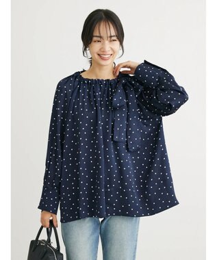 Green Parks Ｂ．ドットリボンブラウス Navy