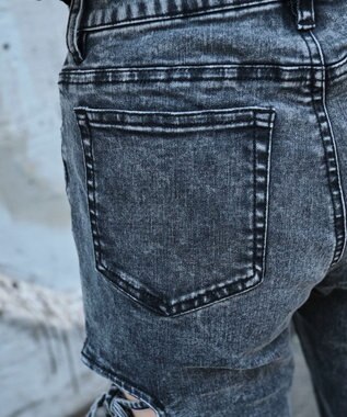 WEGO カットアウトリボンストレッチデニムフレアパンツ デニムブラックソノタ