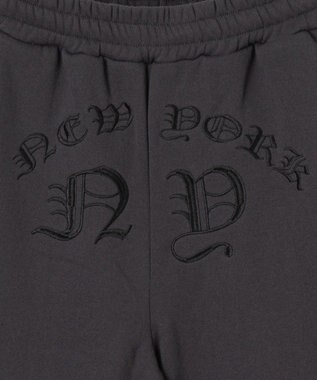 WEGO 【ウエストゴム】グラフィック刺繍裏起毛ワイドSWTパンツ ダークグレー