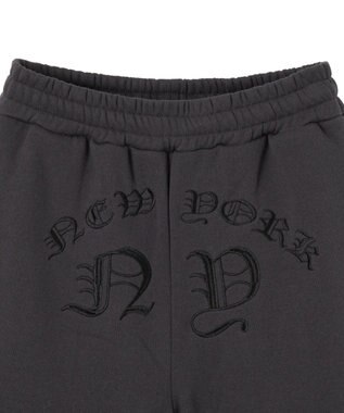 WEGO 【ウエストゴム】グラフィック刺繍裏起毛ワイドSWTパンツ ダークグレー