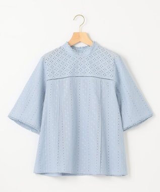 組曲 【WEB限定色あり】エンブロイダリーレース　ハイネック半袖ブラウス 【WEB限定】サックスブルー系9