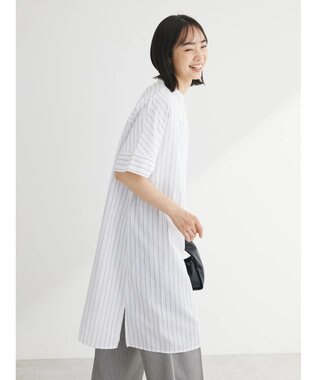 Green Parks 綿麻混スキッパーミニワンピース Stripe Ivory