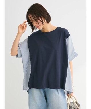 Green Parks 異素材脇切り替えドッキングプルオーバー Navy