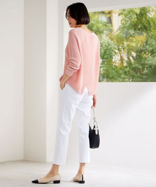 自由区 【WEB限定カラーあり・洗える】リネンミドルゲージボートネック ニット ライトピンク