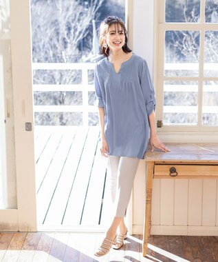 Tiaclasse 【洗える】美脚効果の高いスリットテーパードパンツ グレージュ