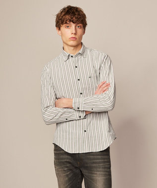 JOSEPH ABBOUD 【オーガニックコットン】オーガニックコードストライプ シャツ オリーブ系1