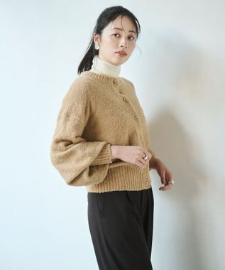#Newans 【洗える】ボリュームスリーブニットカーディガン ベージュ系