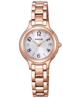 CITIZEN 【wicca】レトロクラシカルなソーラーテック電波時計 ベルト調整簡単 ギフトにぴったり ピンクゴールド