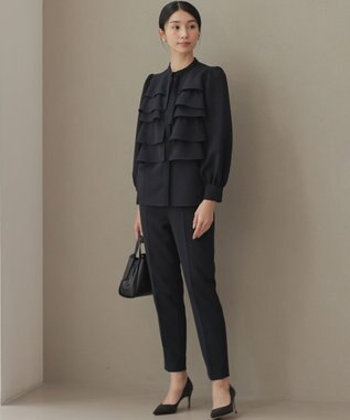 組曲 【KUMIKYOKU NAVY】コンフォータブルドレープ フリルブラウス ネイビー系