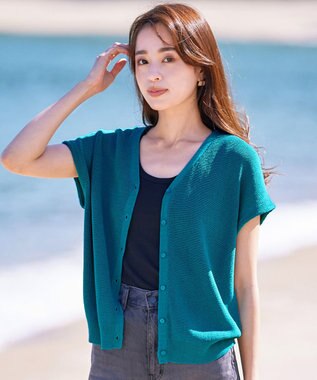 Tiaclasse 【洗える】リネンタッチカーディガン ターコイズブルー