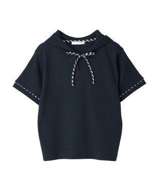 Green Parks チェックポイントワッフルプルオーバー Navy