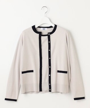 J.PRESS LADIES L 【洗える・ニットセット】TRIM TWIN ニット ライトグレー×ネイビー系