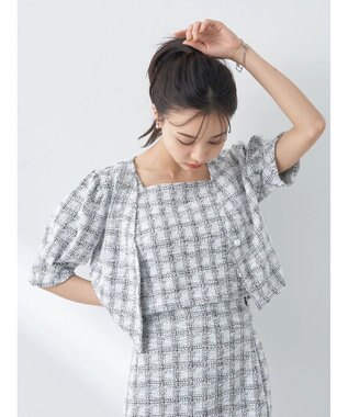 earth music&ecology ＳＥＴ２点　カットソーツィードアンサンブル Check Black