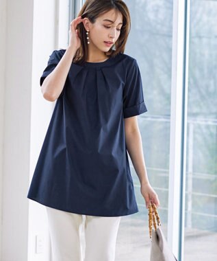 Tiaclasse L 【洗える】バックピンタックフレアチュニックブラウス ネイビー